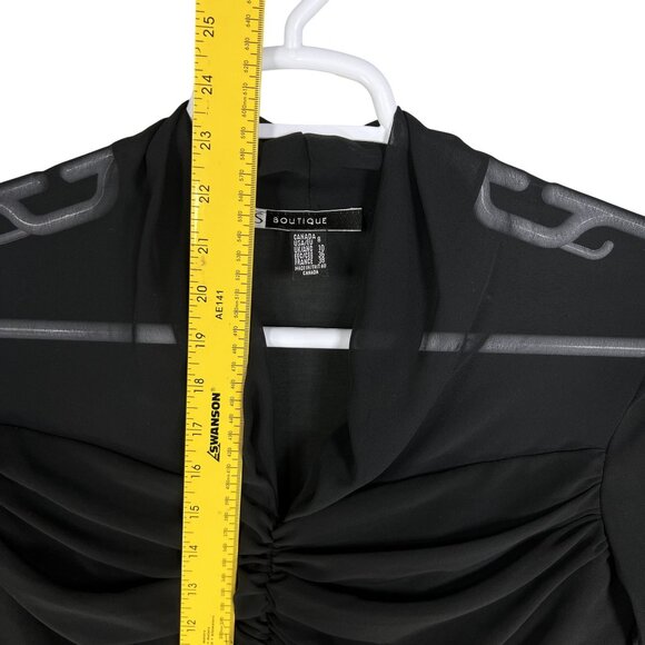 JS Boutique Womens 8 Ruched Black Long Bell Sleeve Blouse Coquette Vampy Top - Picture 12 of 16